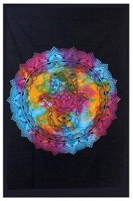 Bavlnená prikrývka na posteľ - Čierna Hamsa (jednolôžková)