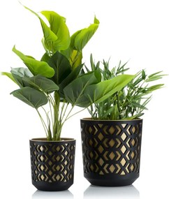 PLASTOVÝ KVETINÁČ ETNIC SADA 2KS 14,8X13,9 CM+20,1X19,5 CM ZLATÁ