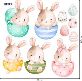 PIPPER. Textilná nálepka na stenu "Veľkonočné zajačiky 4"
