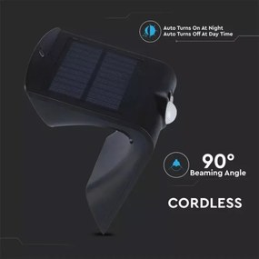 LED Solárne nástenné svietidlo so senzorom LED/1.5W/3,7V IP65 čierna