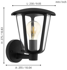 Eglo 98119 - Vonkajšie nástenné svietidlo MONREALE 1xE27/60W/230V IP44 čierna