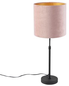 Stolná lampa čierna s ružovým zamatovým tienidlom so zlatom 25 cm - Parte