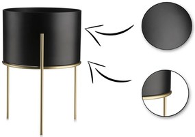 KOVOVÝ KVETINÁČ SO STOJANOM LOFT 22X18 CM ČIERNA/ZLATÁ