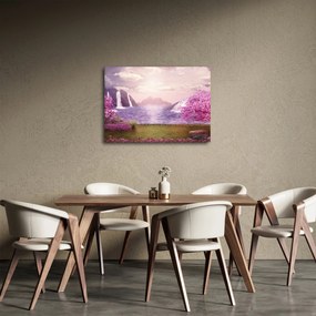 Obraz ružových stromov s jazerom (70x50 cm)