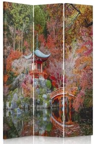 Ozdobný paraván Japonská zahrada - 110x170 cm, trojdielny, klasický paraván