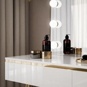 TOALETNÝ STOLÍK NESSIE SHINE BIELY LESK + ZLATÉ NOHY + LED