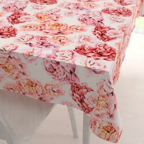 Biante Zamatový obdĺžnikový obrus Tamara TMR-041 Ružovo-červené pivonky na bielom 130x220 cm