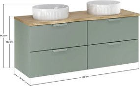 Závěsná skříňka Aster Nature Beyond s deskou a umyvadly 120 cm zelená/dub cremona