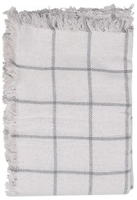 Béžový bavlnený pléd so šedými pruhmi a strapcami - 125*150 cm
