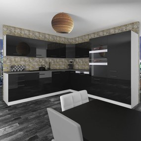 Kuchynská linka Belini Premium Full Version 480 cm čierny lesk s pracovnou doskou JANE