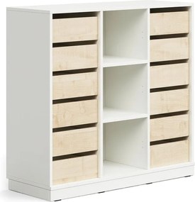 Úložná skrinka CASPER, 12 zásuviek, 3 priehradky, so soklom, biela/breza