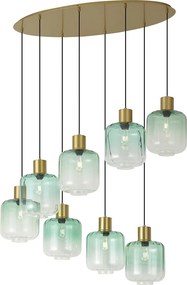 Hotelová elegantná závesná lampa mosadzná s modrým a zeleným sklom 8-svetiel - Qara