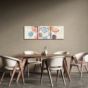 Obraz - Planétky s názvami (s hodinami) (90x30 cm)