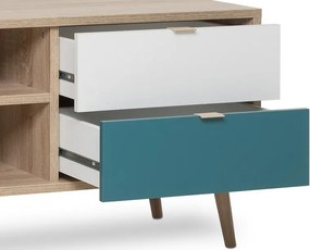 TV skrinka Cuba, dub/biela/šedá/petrolejová