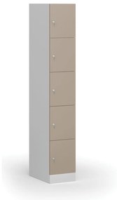 Šatníková skrinka s úložnými boxmi, 5 boxov, 1850 x 300 x 500 mm, cylindrický zámok, béžové dvere