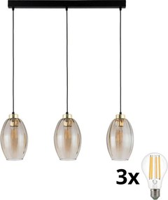 LED luster na lanku SEBO 3xE27/15W/230V čierna/dymovo-béžová