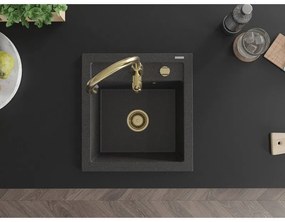 Mexen Vito, 1-komorový granitový drez 520x490x210 mm a drezová batéria Savita, čierna škvrtnitá, 6503-76-672601-50