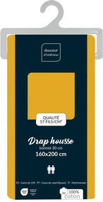 Žltá napínacia bavlnená plachta 160x200 cm Lina – douceur d'intérieur