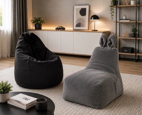 Set 2 detských sedacích vakov Bunny L Lapit sivý + Bag Sako L plyš čierny