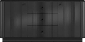 Komoda Vesper 160 cm so zásuvkami na sokli - čierna / čierne úchytky