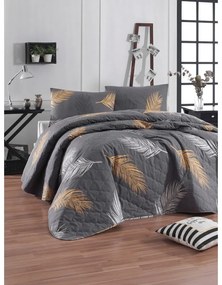 Sivá prikrývka cez posteľ s obliečkou na vankúš z ranforce bavlny Mijolnir Olivia, 180 x 225 cm