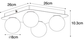 Moderné stropné svietidlo do kúpeľne oceľové štvorcové 4-žiarovkové - Cederic