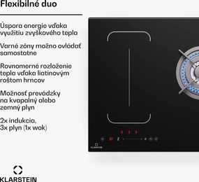 Klarstein MultiChef 5 Wok, indukčná a plynová varná doska, 5 varných zón, 3 plynové horáky, 2 indukčné varné dosky, FlexZone