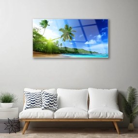 Skleneny obraz Pláž more palma krajina 125x50 cm