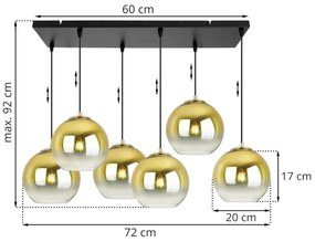 Závesné svietidlo Bergen gold, 6x zlaté/transparentné sklenené tienidlo (fi 20cm)