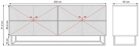 Komoda Asha 200 cm na čiernom podstavci - biely mat
