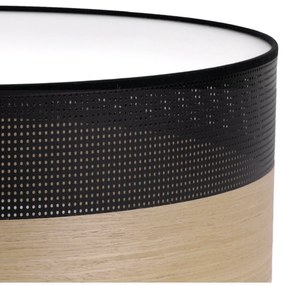 Stropné svietidlo Wood, 1x dýha zlatý dub/čierne PVC tienidlo, (biele plexisklo), (fi 40cm)