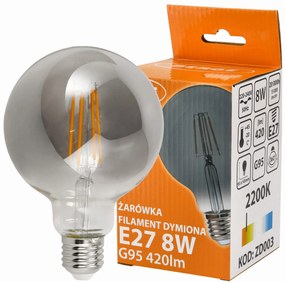 BERGE LED žiarovka G95 - E27 - 8W - FILAMENT - dymová - teplá biela