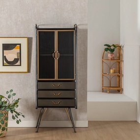Čierna kovová vitrína 58x150 cm Brick – Ixia