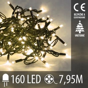 Vianočná led svetelná reťaz vnútorná - 160led - 7,95m teplá biela