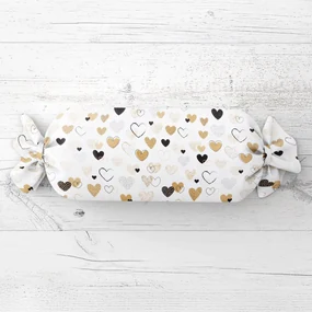 Biante Vankúš valec bonbon Sandra SA-229 Hnedé srdiečka na bielom 15x40 cm