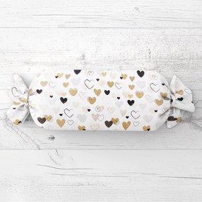 Biante Vankúš valec bonbon Sandra SA-229 Hnedé srdiečka na bielom 15x60 cm