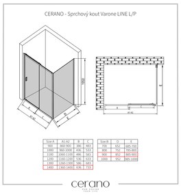 CERANO - Sprchovací kút Varone LINE L/P - čierna matná, transparentné sklo - 140x90 cm - posuvný, CER-CER-DY505B-90114