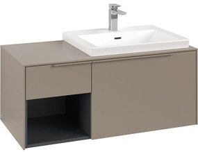 VILLEROY &amp; BOCH Subway 3.0 závesná skrinka pod umývadlo (umývadlo vpravo), 2 zásuvky + regálový prvok, s LED osvetlením, 1001 x 516 x 422,5 mm, Taupe, C571L2VM