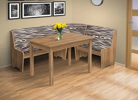 Nabytekmorava Rohová lavica so stolom farba lamina: orech lyon 9614, čalúnenie vo farbe: Mega 13 V3 šedá