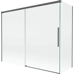 Mexen Rox, 2-krídlová posuvná vaňová zástena 190 + 80 x 150 cm, 8mm číre sklo, brúsený grafit profil, 8C9-190-080-66-00