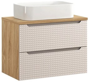 Závěsná skříňka Luxor Beige Kati s deskou a umyvadlem 80 cm béžová/dub olejovaný