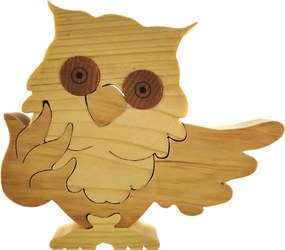 AMADEA Drevené puzzle sova, masívne drevo dvoch druhov drevín, 15 cm