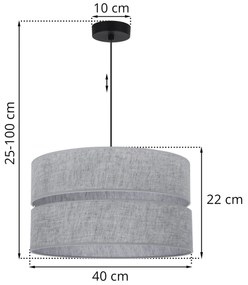 Závesné svietidlo Len, 1x šedé textilné tienidlo, (fi 40 cm), b