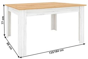Tempo Kondela Jedálenský stôl, rozkladací, dub craft zlatý/dub craft biely, 135-184x86 cm, SUDBURY