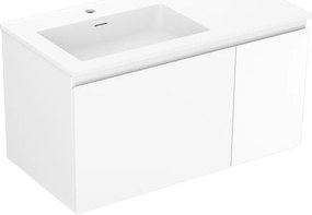 Mexen Orio, kúpeľňová skrinka 90 cm s umývadlom Otis vľavo, 1S, 1D, biela matná, 91A13-09047-3-BBFF01-W18L01