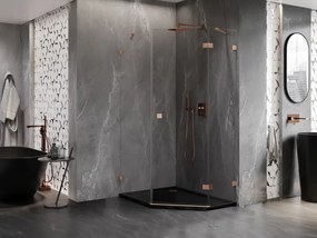 Mexen Lunar, päťuholníkový sprchový kút s pravým sklonom 80 x 100 cm, 8mm číre sklo, profil medená matná, 831-080P-100L-65-00-P