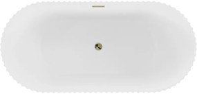 Mexen Paola, voľne stojaca vaňa, drážkovaná, 150 x 75 cm, biela matná, zlatý lesklý prepad, 52721507501-50