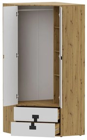 Rohová skriňa so zásuvkami Tikrote TE02, Farby: dub artisan / sivý lesk