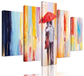 5-dielny obraz láskyplná prechádzka pod dáždnikom