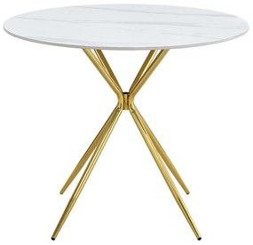 Jedálenský stôl, biely mramor/gold chróm zlatá, priemer 90 cm, MEKNER